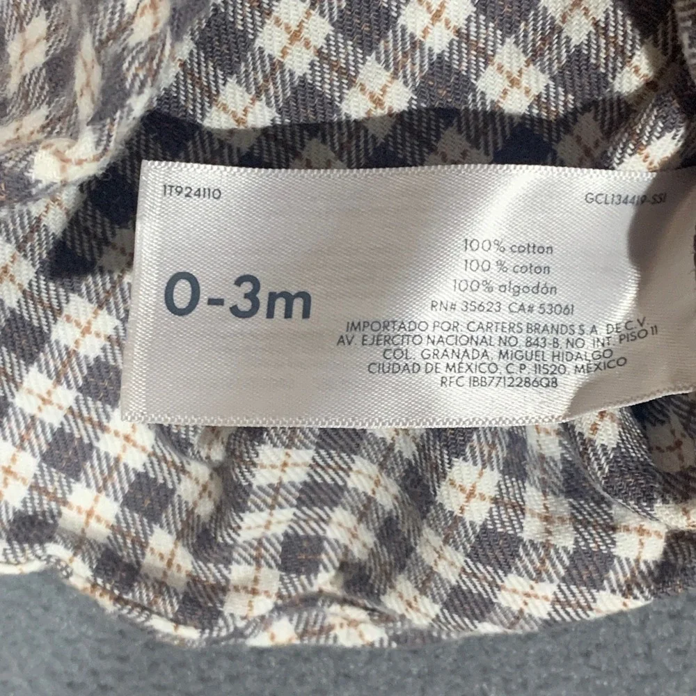 Carters Child of Mine Baby Boy 0-3M Plaid Hooded Shirt and Corduroy‎ Pants Set
